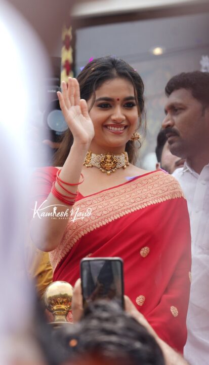 Keerthy Suresh in traditional Red Saree