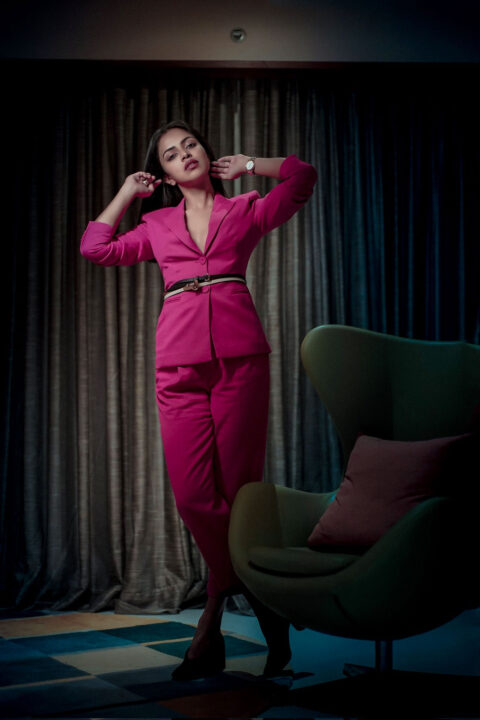 Amala Paul in pink blazer photoshoot stills
