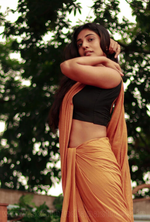 Bommu Lakshmi in orange cotton saree photos