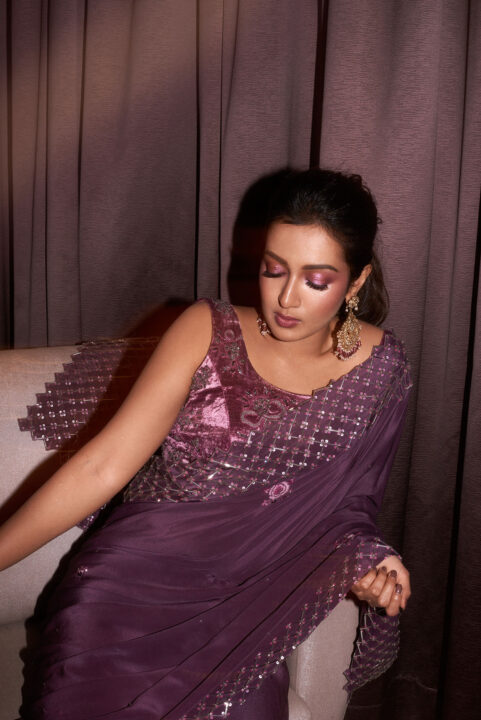 Catherine Tresa in cocktail saree photos