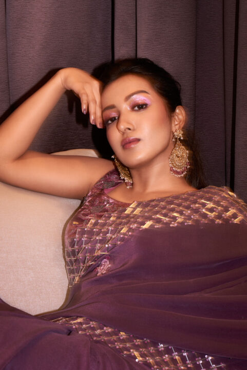 Catherine Tresa in cocktail saree photos