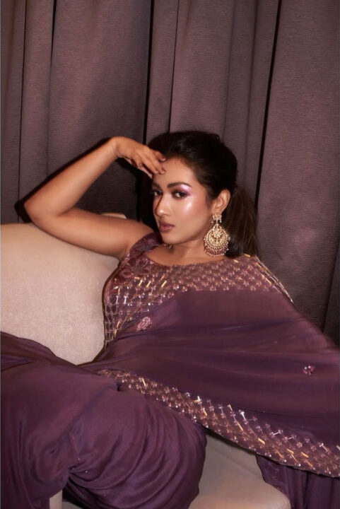 Catherine Tresa in cocktail saree photos