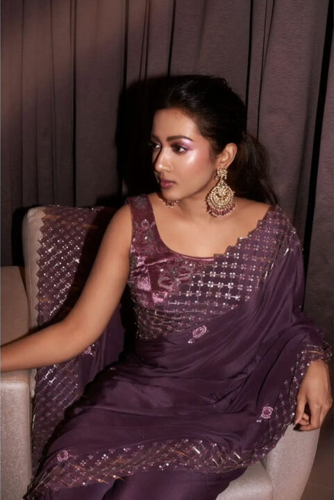 Catherine Tresa in cocktail saree photos