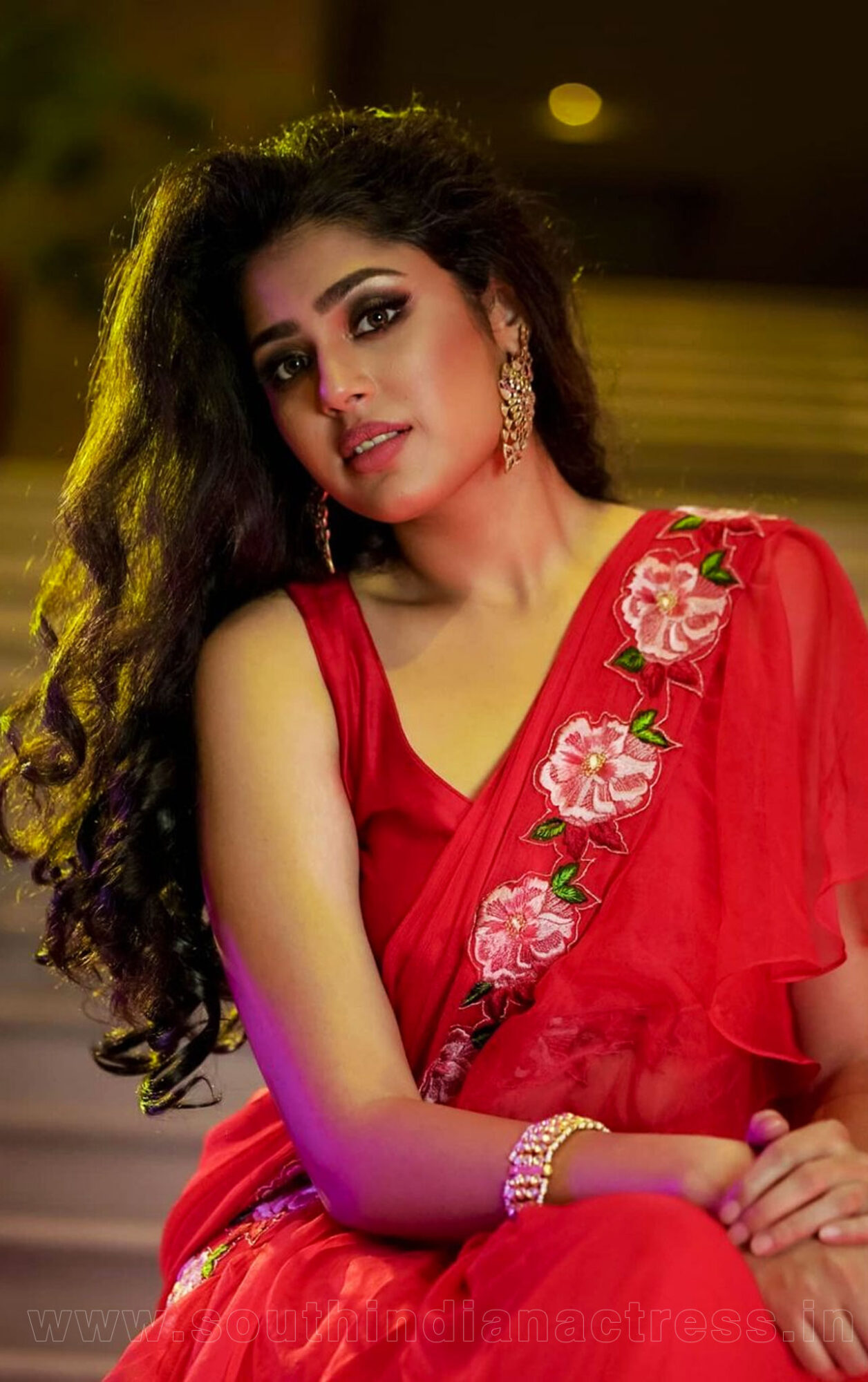 Faria Abdullah In Red Ruffle Saree Photos - South Indian Actress