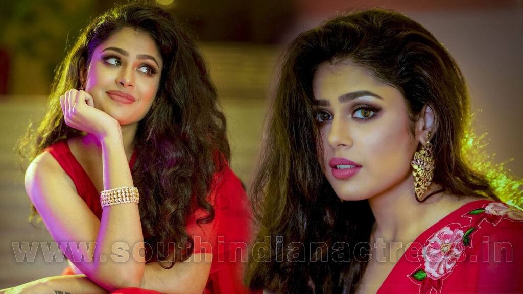 Faria Abdullah in Red ruffle saree photos