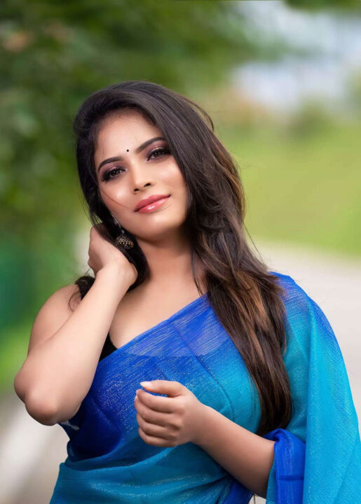 Kruthika Rao in blue saree photos