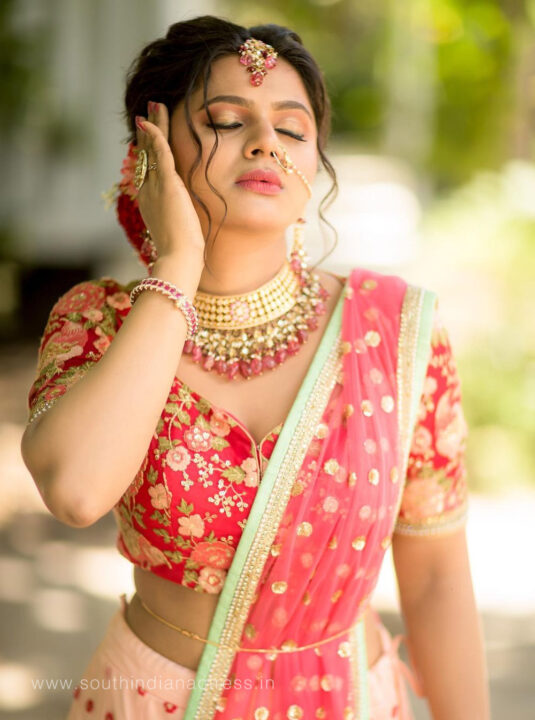 Delna Davis in pink lehenga photos