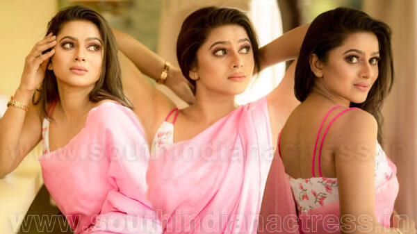Delna Davis in pink saree photos