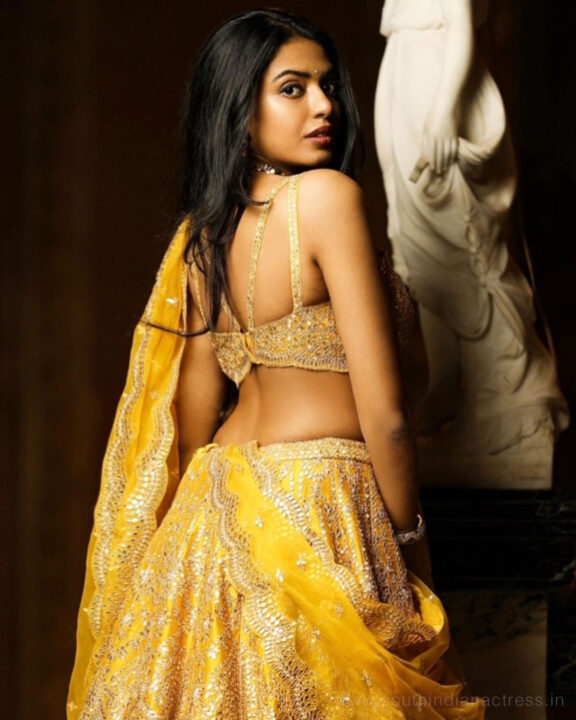 Shivani Rajashekar in yellow bridal lehenga