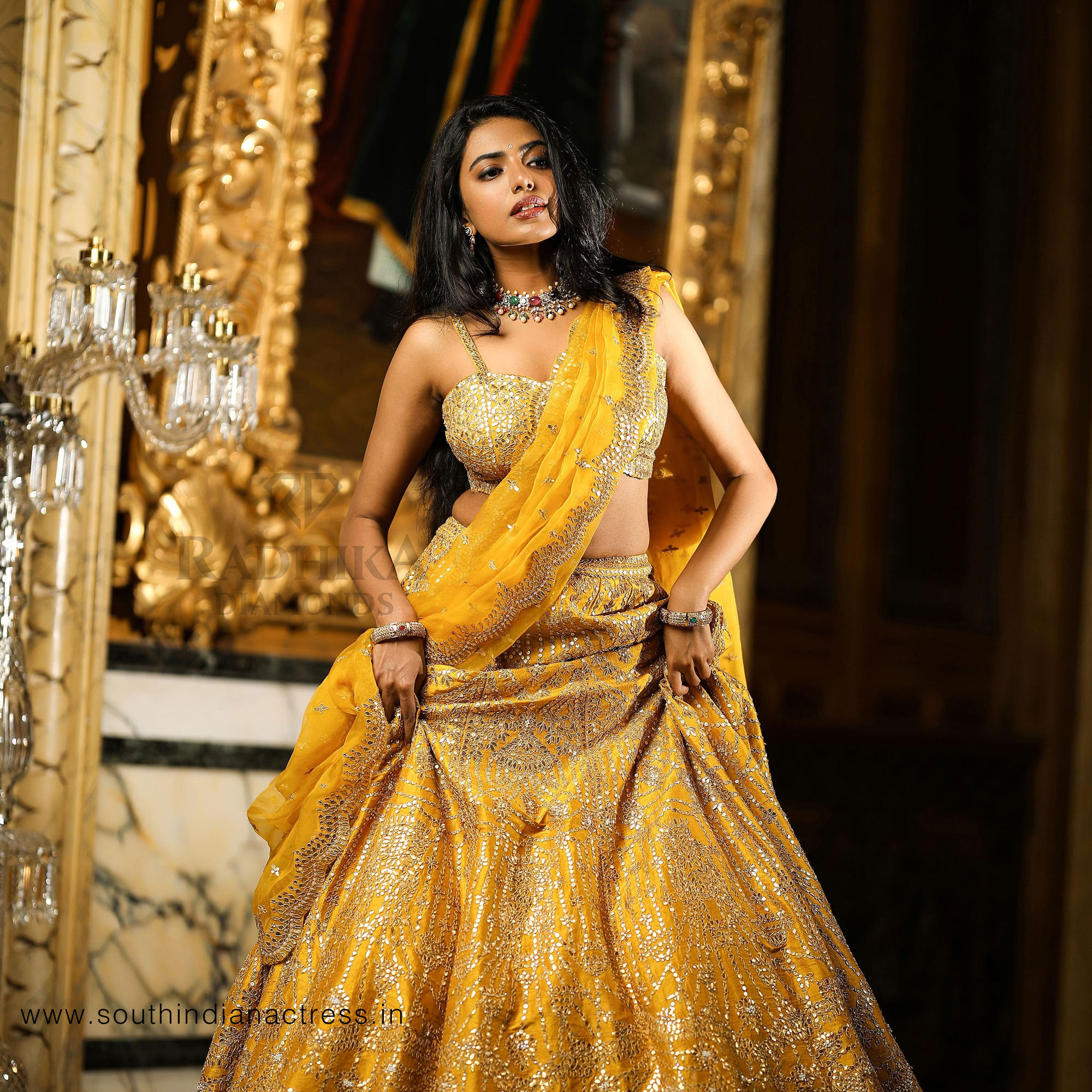 Shivani Rajashekar in yellow bridal lehenga