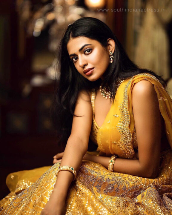 Shivani Rajashekar in yellow bridal lehenga