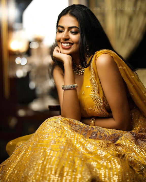 Shivani Rajashekar in yellow bridal lehenga