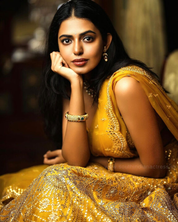 Shivani Rajashekar in yellow bridal lehenga