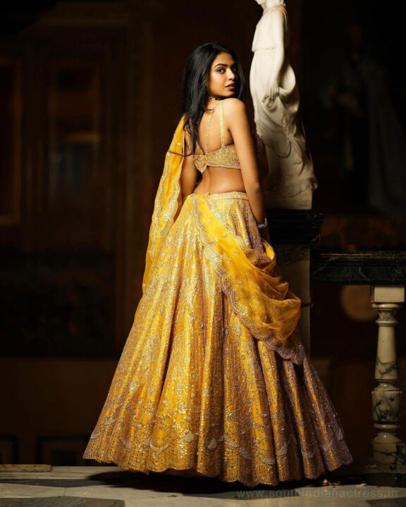 Shivani Rajashekar in yellow bridal lehenga