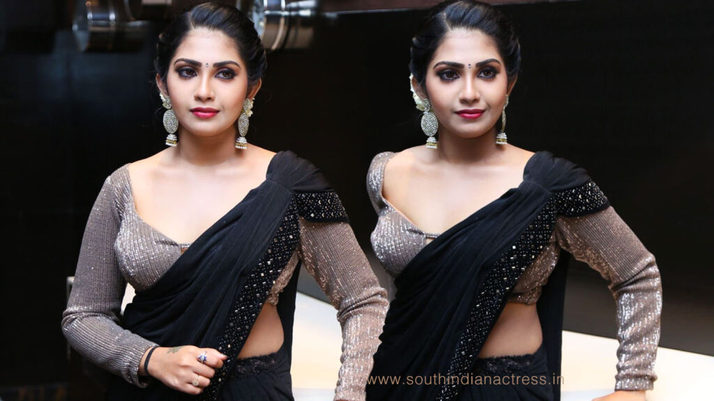 Varsha Viswanath in saree photos at 11:11 Movie First Look Launch