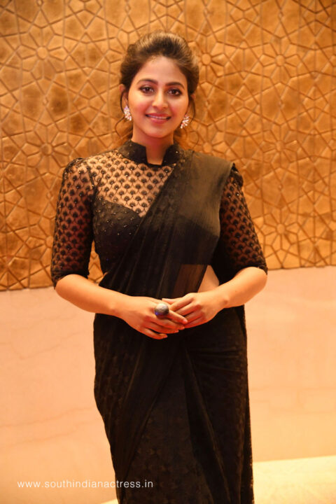 Anjali in black saree stills at Parampara trailer launch