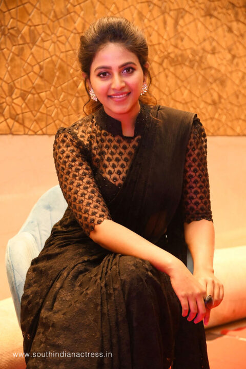 Anjali in black saree stills at Parampara trailer launch