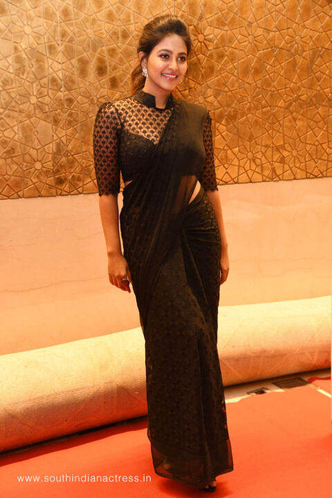 Anjali in black saree stills at Parampara trailer launch