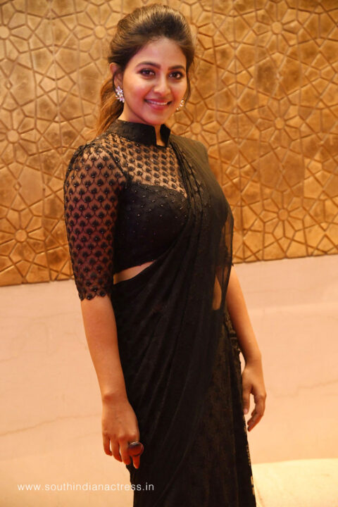 Anjali in black saree stills at Parampara trailer launch