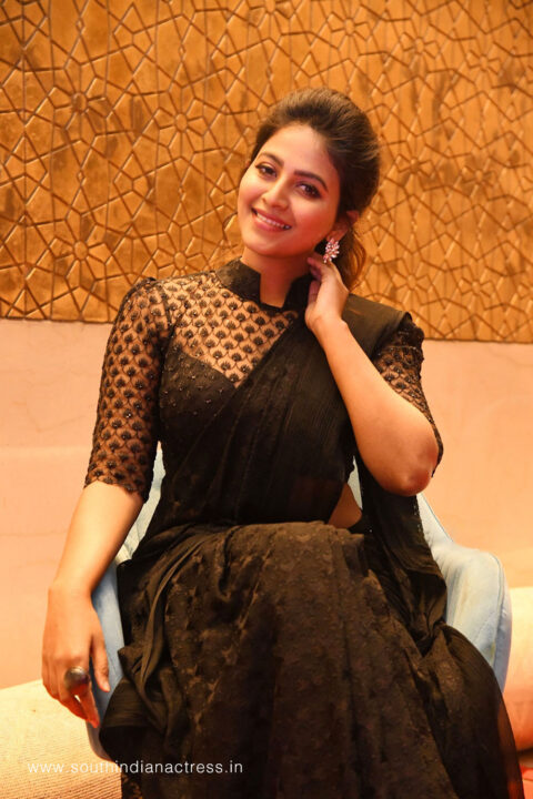 Anjali in black saree stills at Parampara trailer launch