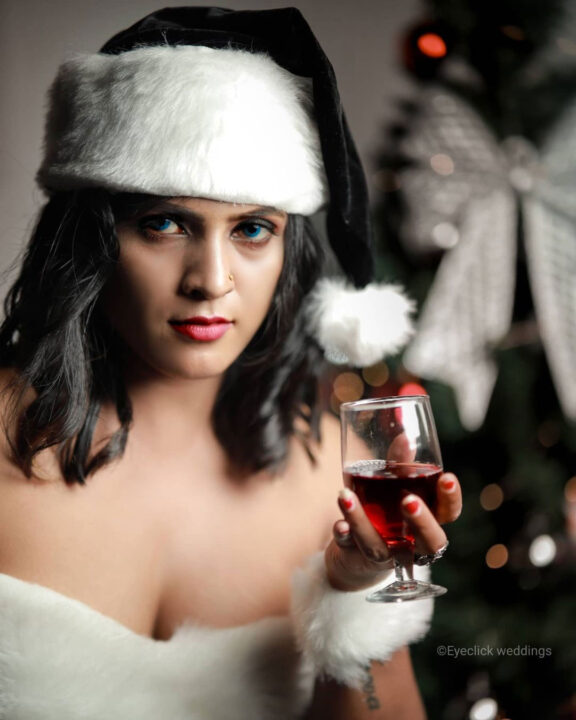 Jeeva Nambiar in black santa dress for Christmas 2021 photoshoot