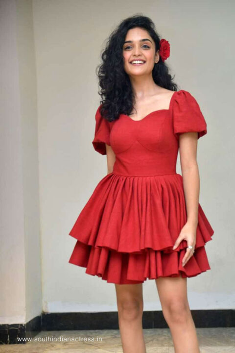 Kashish Khan in red short dress photos