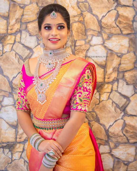 Jashnavi Venkat in bridal silk saree