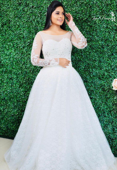 Jashnavi Venkat in off white wedding gown