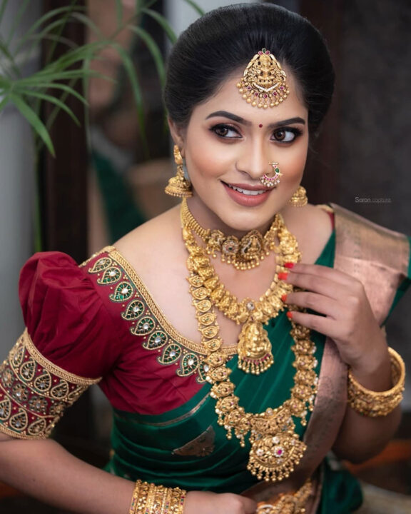 Jashnavi Venkat wearing Kanchipuram bridal silk saree