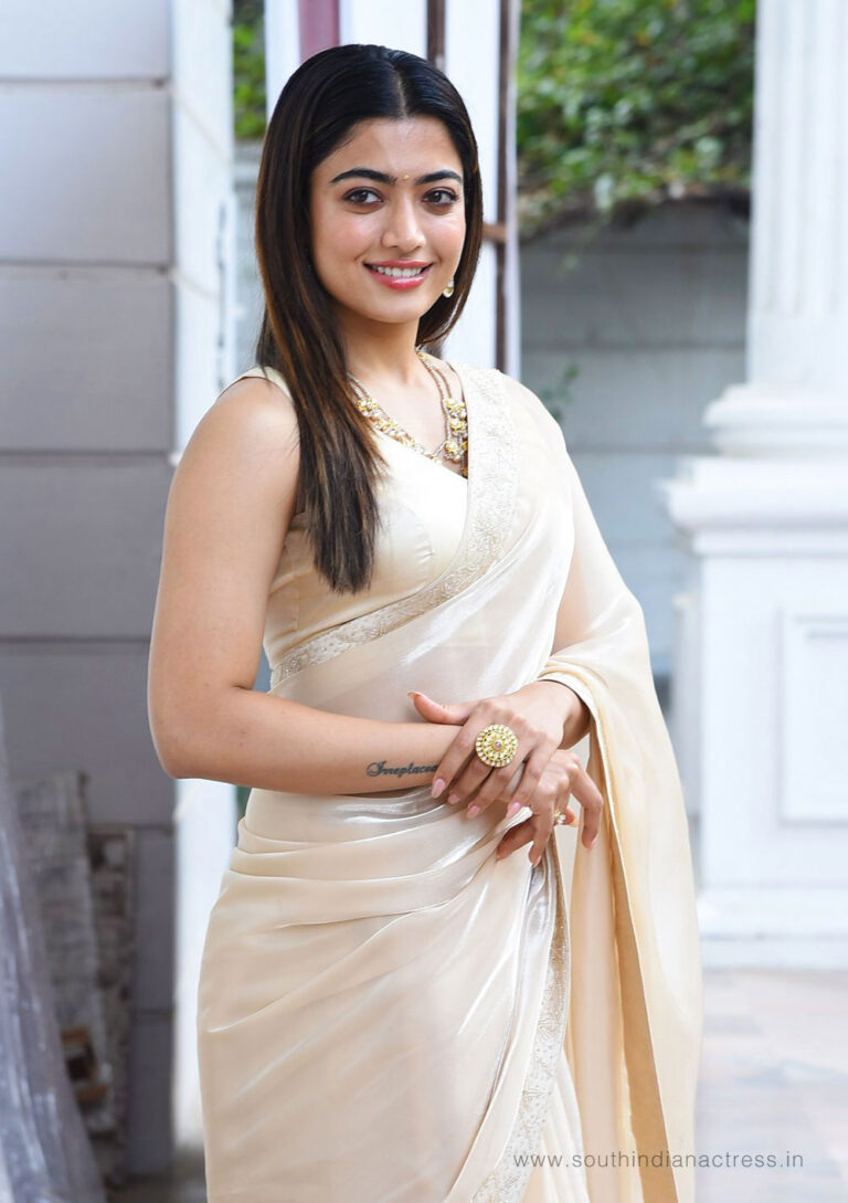 Rashmika Mandanna in saree stills at Pushpa movie interview