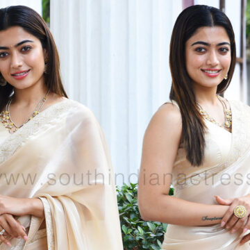 Rashmika Mandanna in saree stills at Pushpa movie interview