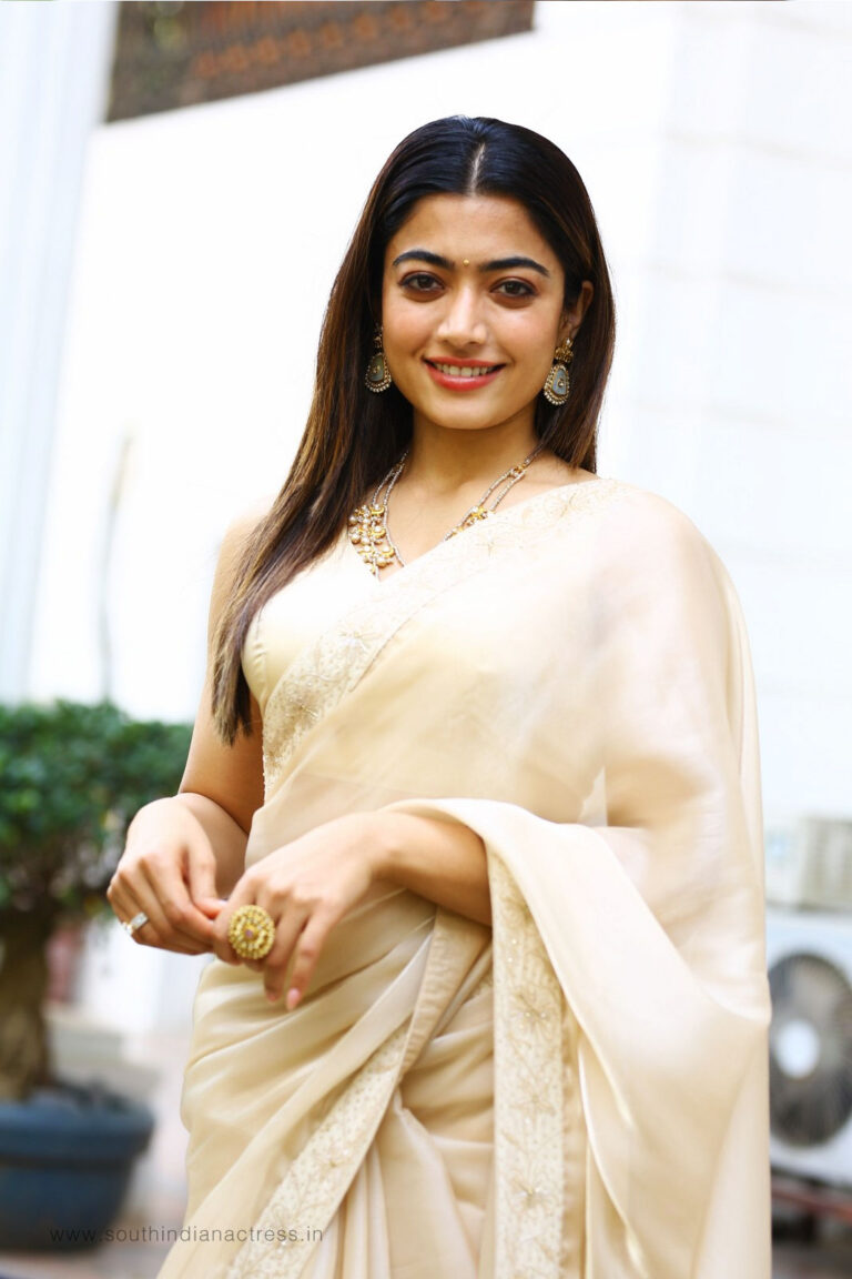 Rashmika Mandanna in saree stills at Pushpa movie interview