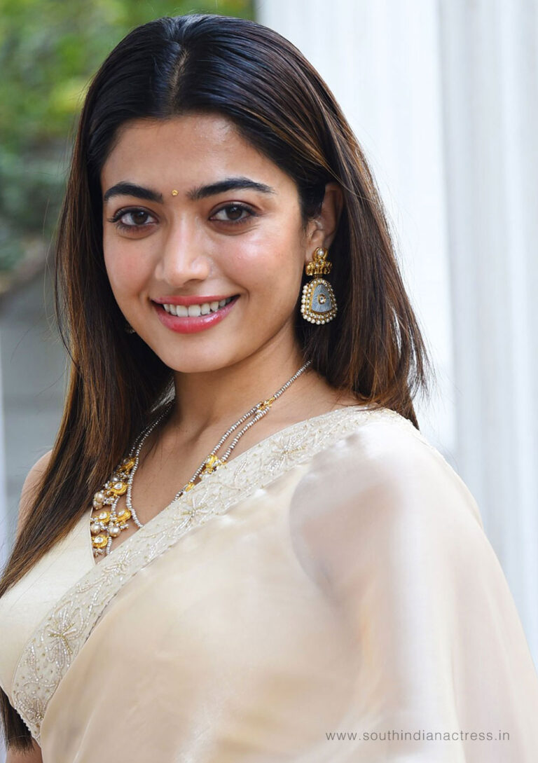 Rashmika Mandanna in saree stills at Pushpa movie interview