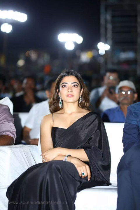 Rashmika Mandanna in black saree at Pushpa Movie Pre Release