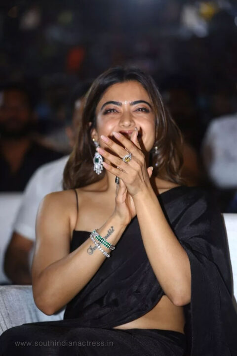 Rashmika Mandanna in black saree at Pushpa Movie Pre Release