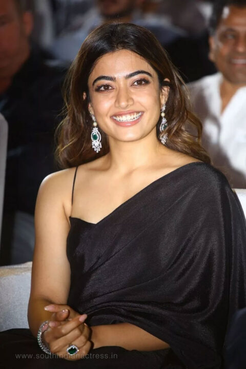 Rashmika Mandanna in black saree at Pushpa Movie Pre Release