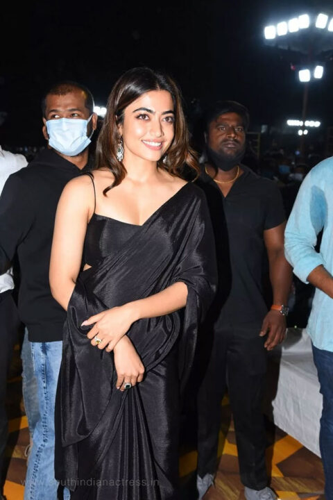 Rashmika Mandanna in black saree at Pushpa Movie Pre Release