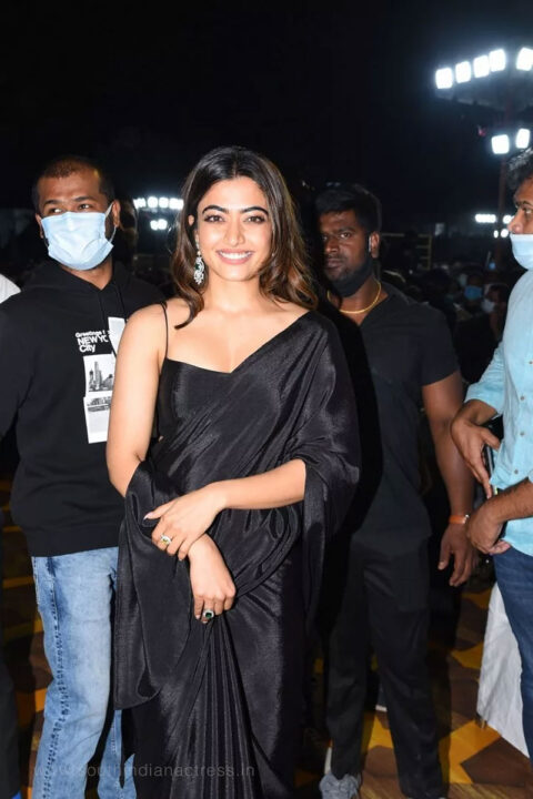 Rashmika Mandanna in black saree at Pushpa Movie Pre Release