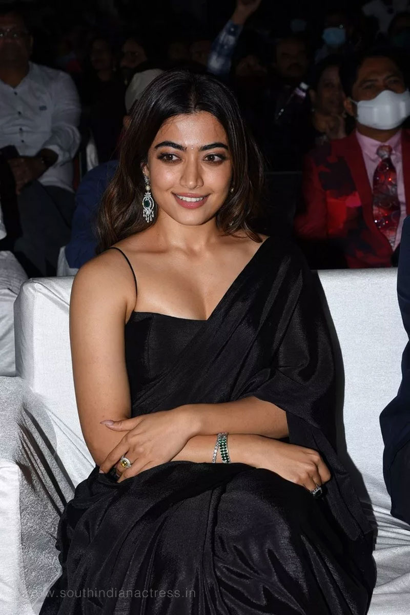 Rashmika Mandanna in black saree at Pushpa Movie Pre Release
