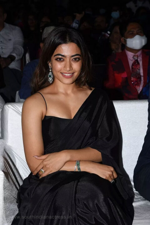 Rashmika Mandanna in black saree at Pushpa Movie Pre Release