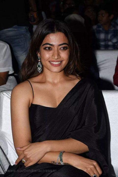 Rashmika Mandanna in black saree at Pushpa Movie Pre Release