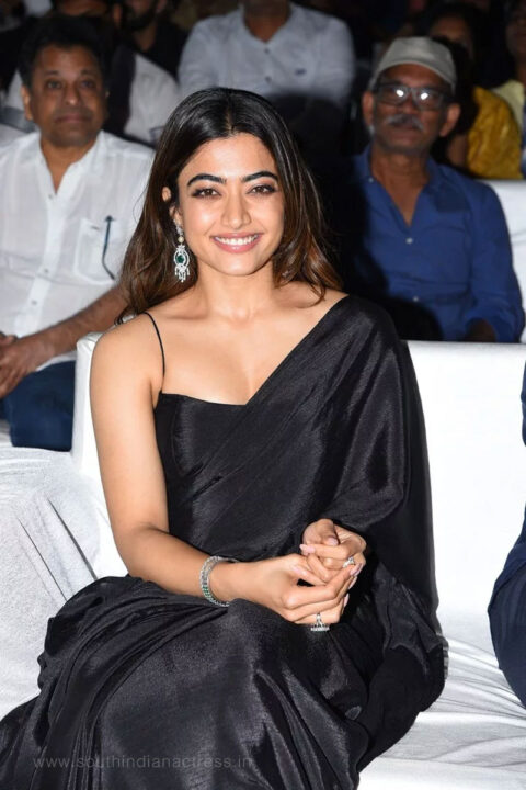 Rashmika Mandanna in black saree at Pushpa Movie Pre Release