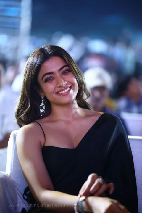 Rashmika Mandanna in black saree at Pushpa Movie Pre Release