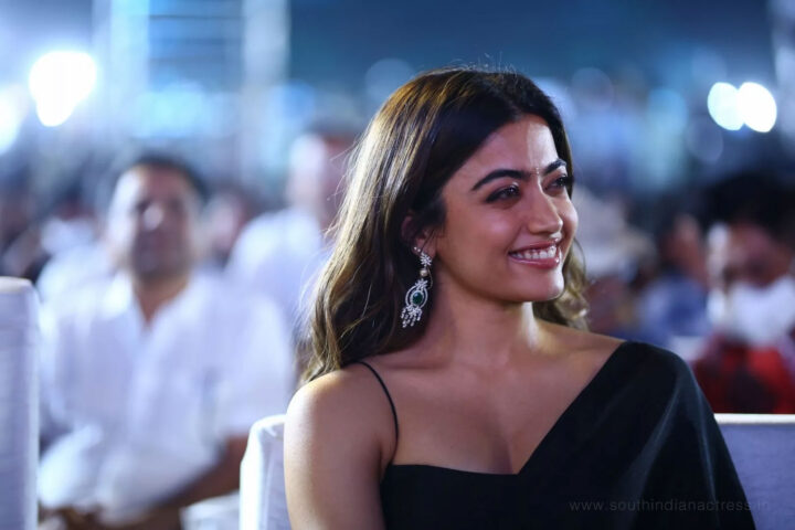 Rashmika Mandanna in black saree at Pushpa Movie Pre Release