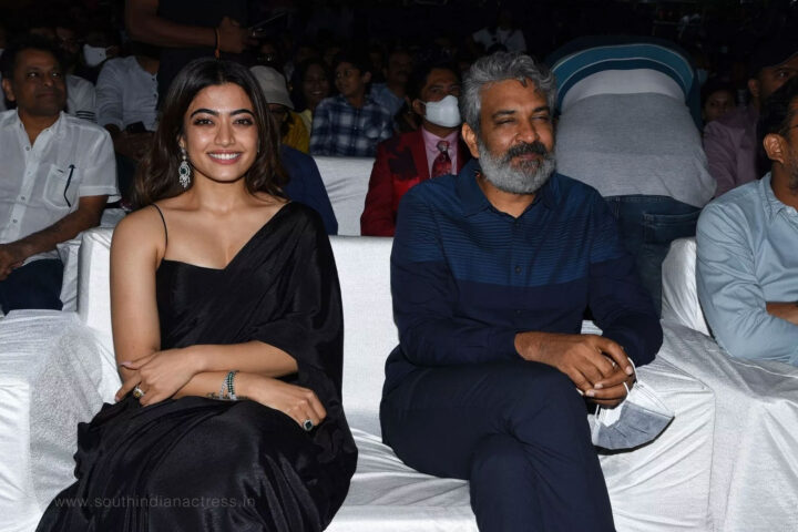 Rashmika Mandanna in black saree at Pushpa Movie Pre Release