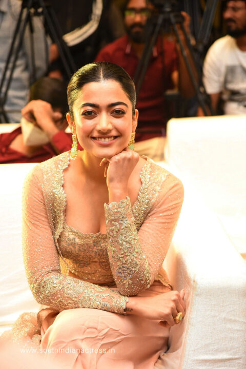 Rashmika Mandanna hot cleavage stills at Pushpa promotion