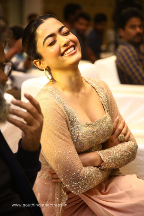 Rashmika Mandanna hot cleavage stills at Pushpa promotion