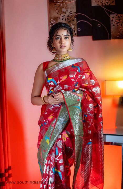 Anupama Parameswaran in silk saree photos