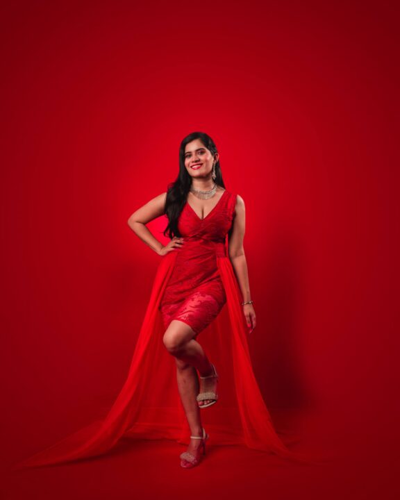 Tara Chowdary in red cocktail party outfit