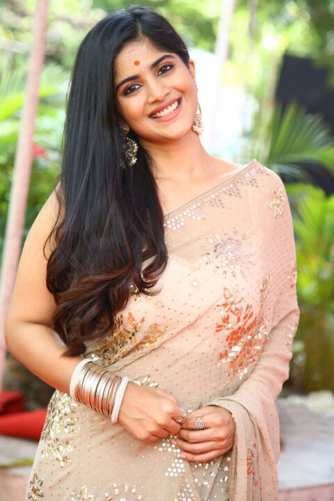 Megha Akash in saree photos at Ravanasura Movie Opening